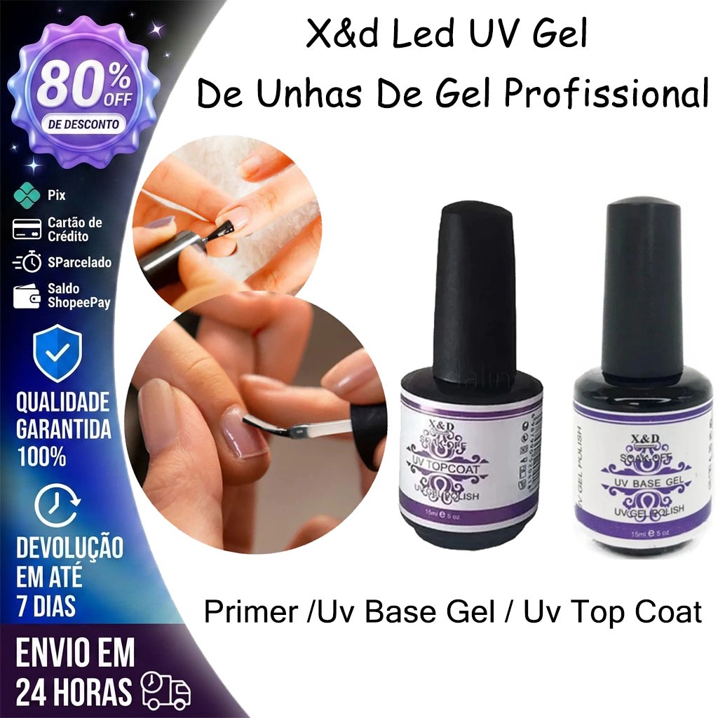 X&D - Primer /Uv Base Gel / Uv Top Coat ---  ROXO pronta entrega