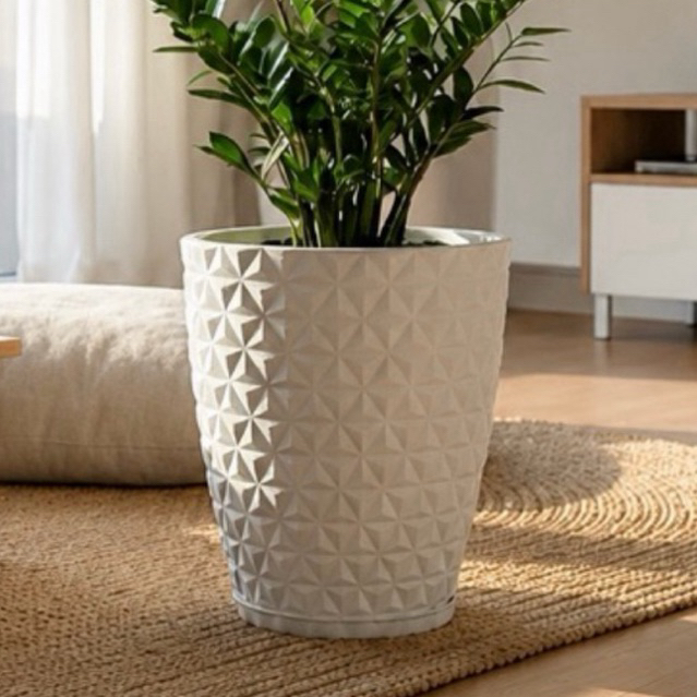 Vaso para decoração e plantas em polietileno redondo diamante M, ideal para sala, escritórios e área externas