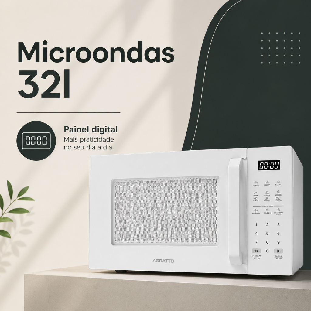 Microondas 32 Litros Agratto Micro-ondas Preto Com Painel Digital Forno Microondas Branco 1400w