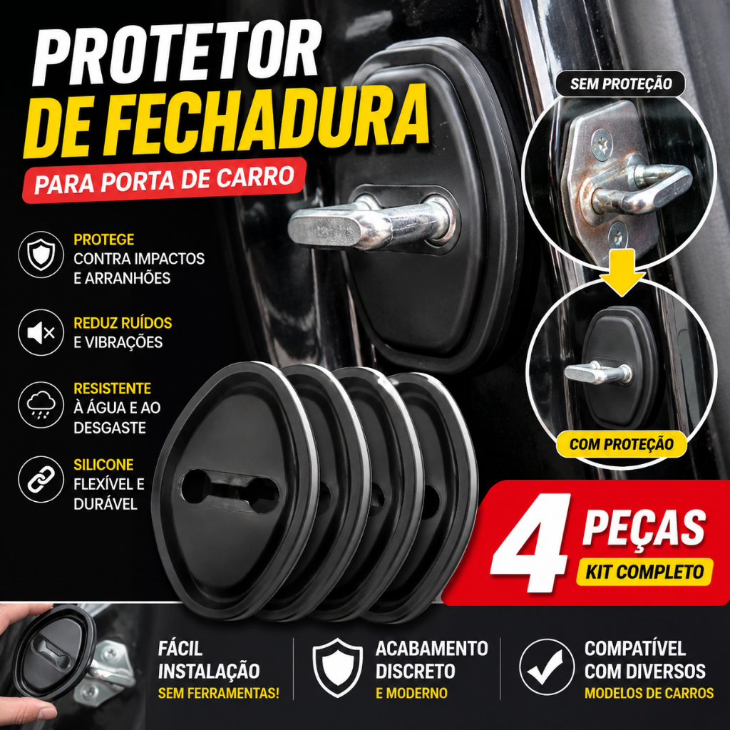 Protetor Fechadura Porta Carro Anti Impacto Borracha Silicone Anti Ruído Kit 4 Unidades