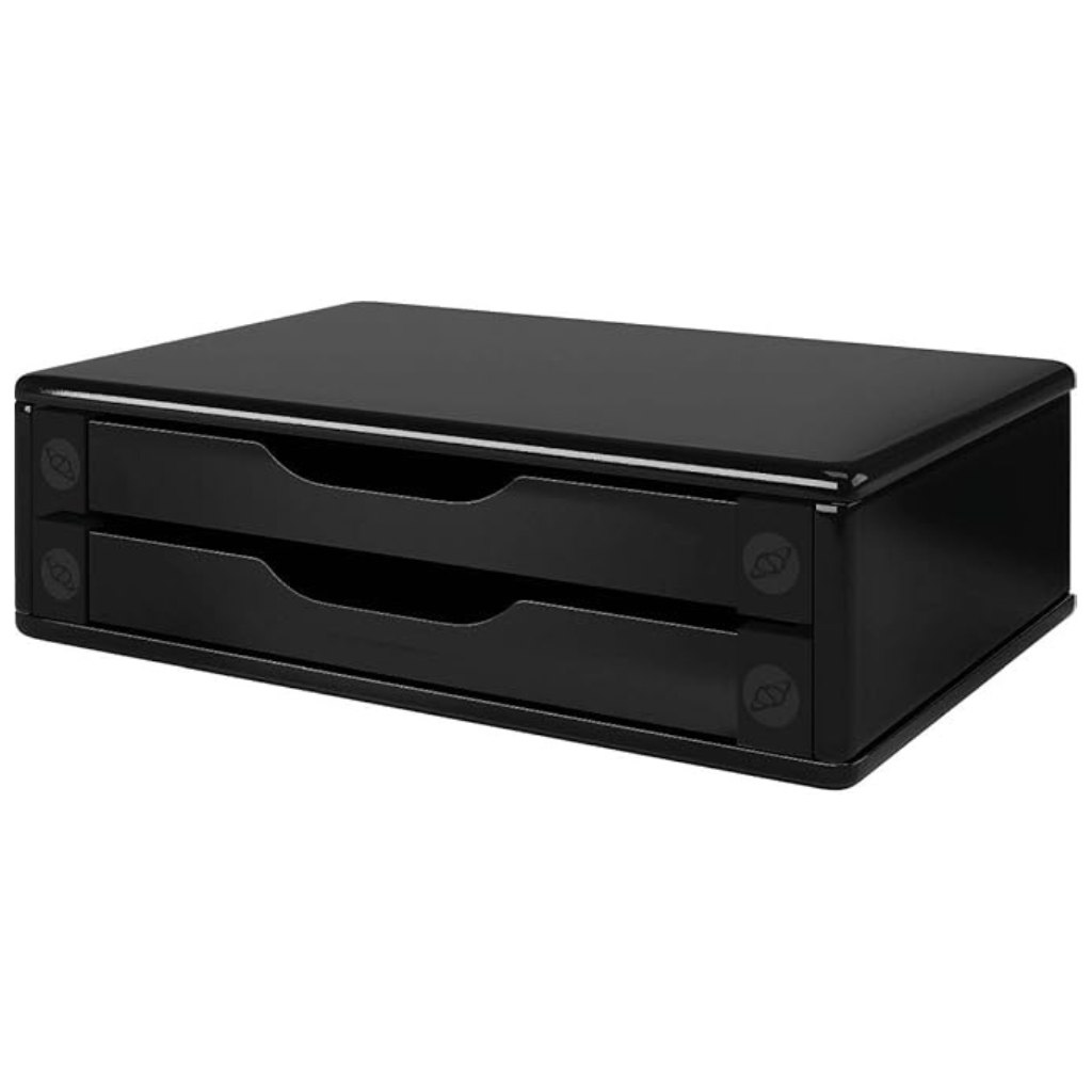 Suporte para Monitor Souza 2 Gavetas Preto MDF Black Piano Organizador