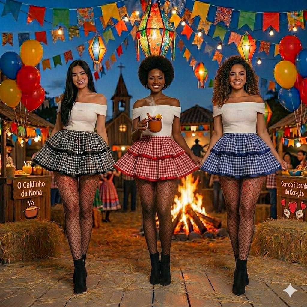 Saia Festa Junina Quadrilha Arraiá Caipira Babado Xadrez P ao GG