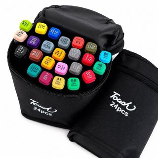 Kit Canetas Coloridas 24 Cores Touch Estojo Canetinhas Profissionais Desenho Escolar Artistica Touch Canetinhas dupla