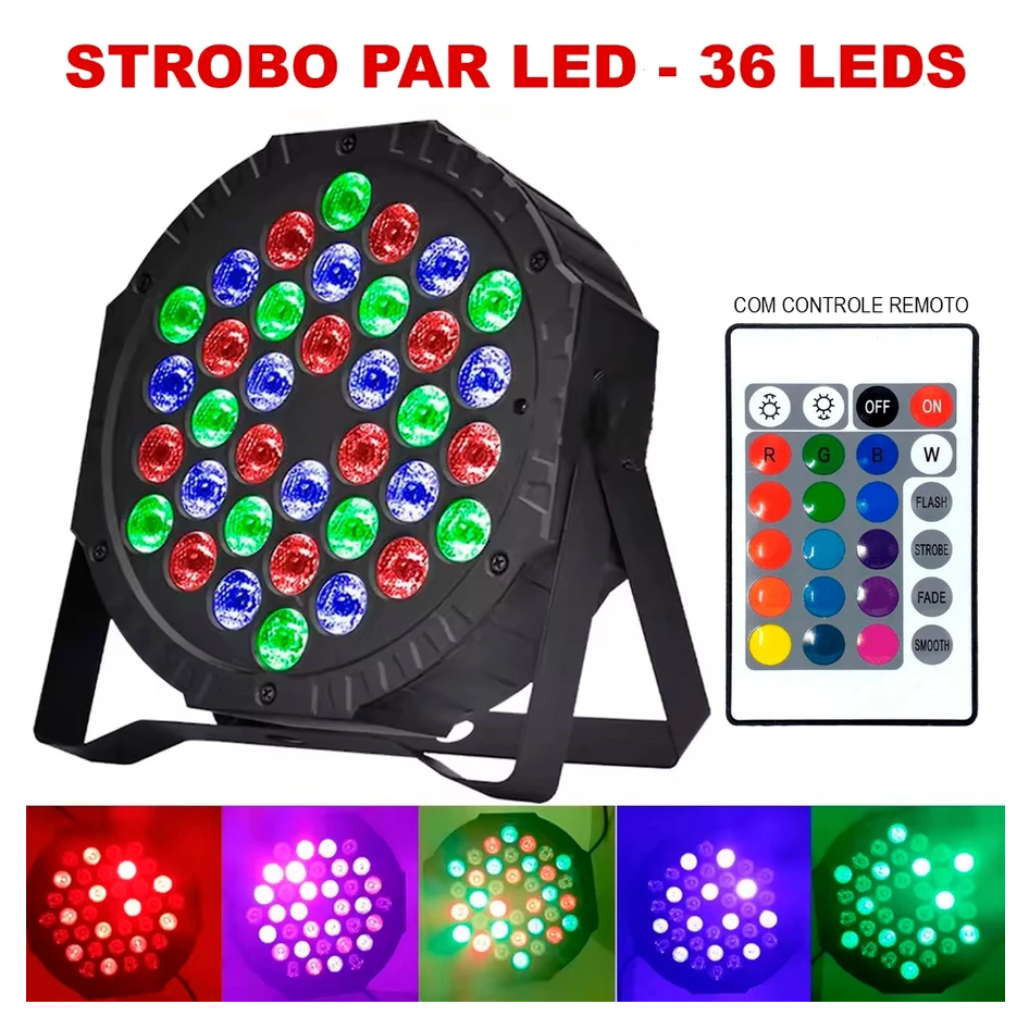 Canhão Refletor 18-36 Leds Jogo de Luz Par RGB Strobo Iluminação Igreja Dj Balada Festa Bivolt