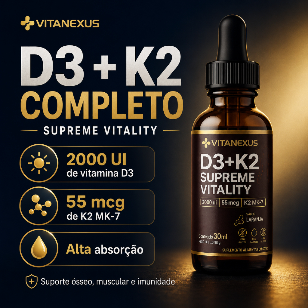 [Original] Vitamina D3 + K2 MK-7 Sublingual • 30ml 600 Gotas • Sabor Laranja • Vitanexus [Premium]