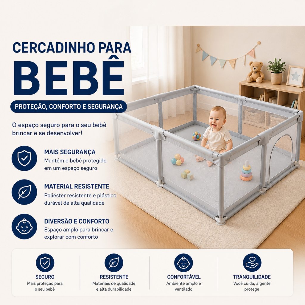 Cercadinho para Bebê Proteção Chiqueirinho Infantil Grande Menino Menina