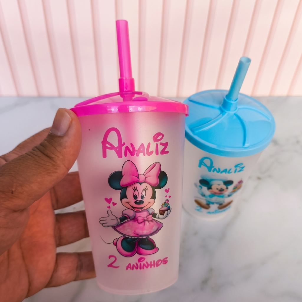 Copo Ecológico Personalizado Minnie Confeiteira| Lembrancinha Aniversário Infantil | Fazemos Qualquer Tema