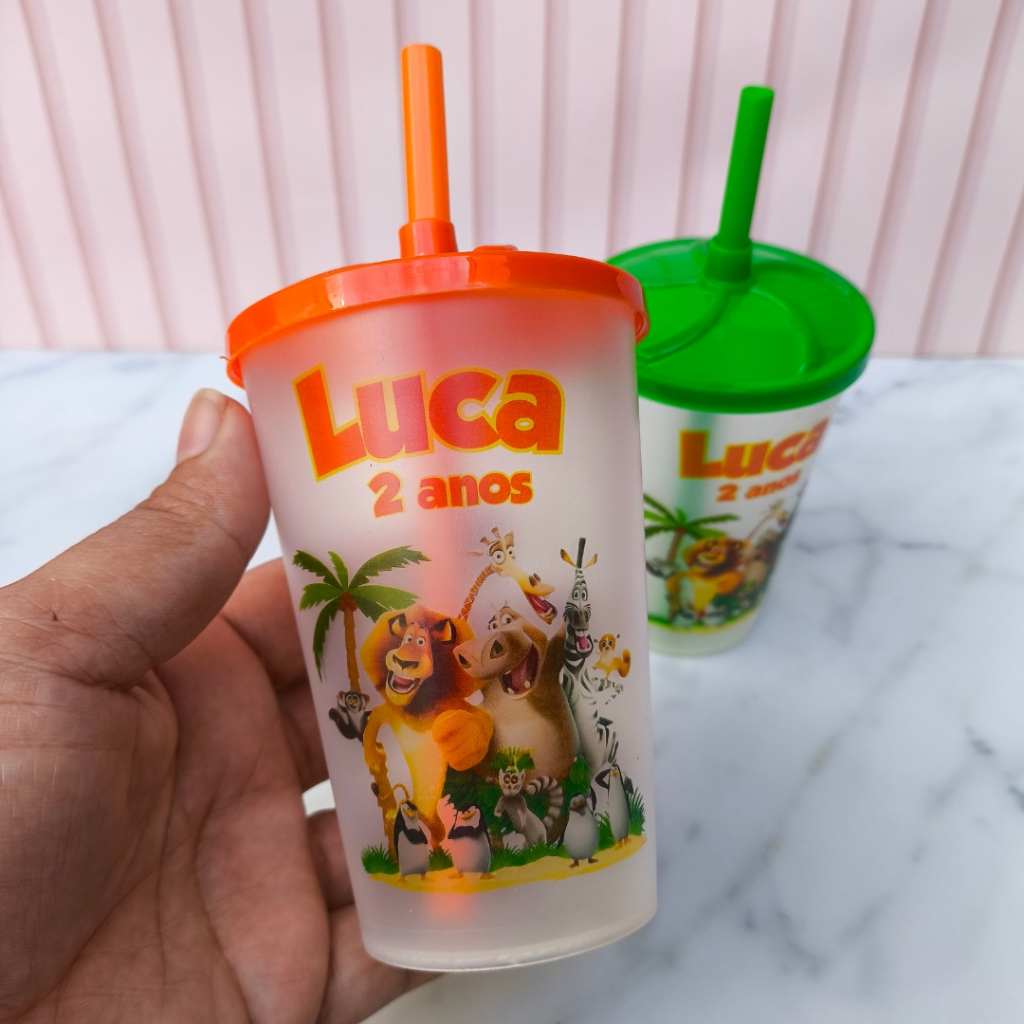 Copo Ecológico Personalizado Madagascar| Lembrancinha Aniversário Infantil | Fazemos Qualquer Tema