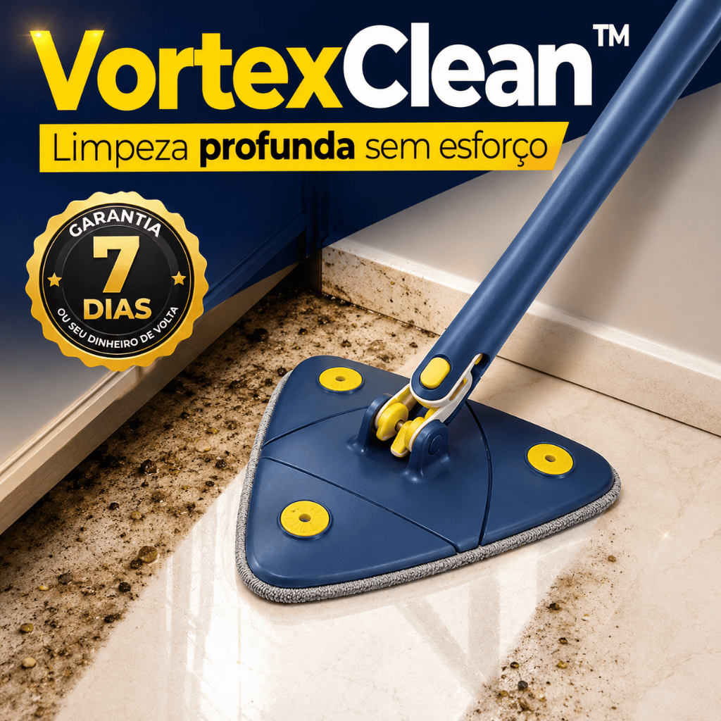 Mop Giratório Triangular 360° VortexClean™ com Microfibra – Limpa Cantos, Não Precisa se Abaixar, Ideal para Porcelanato