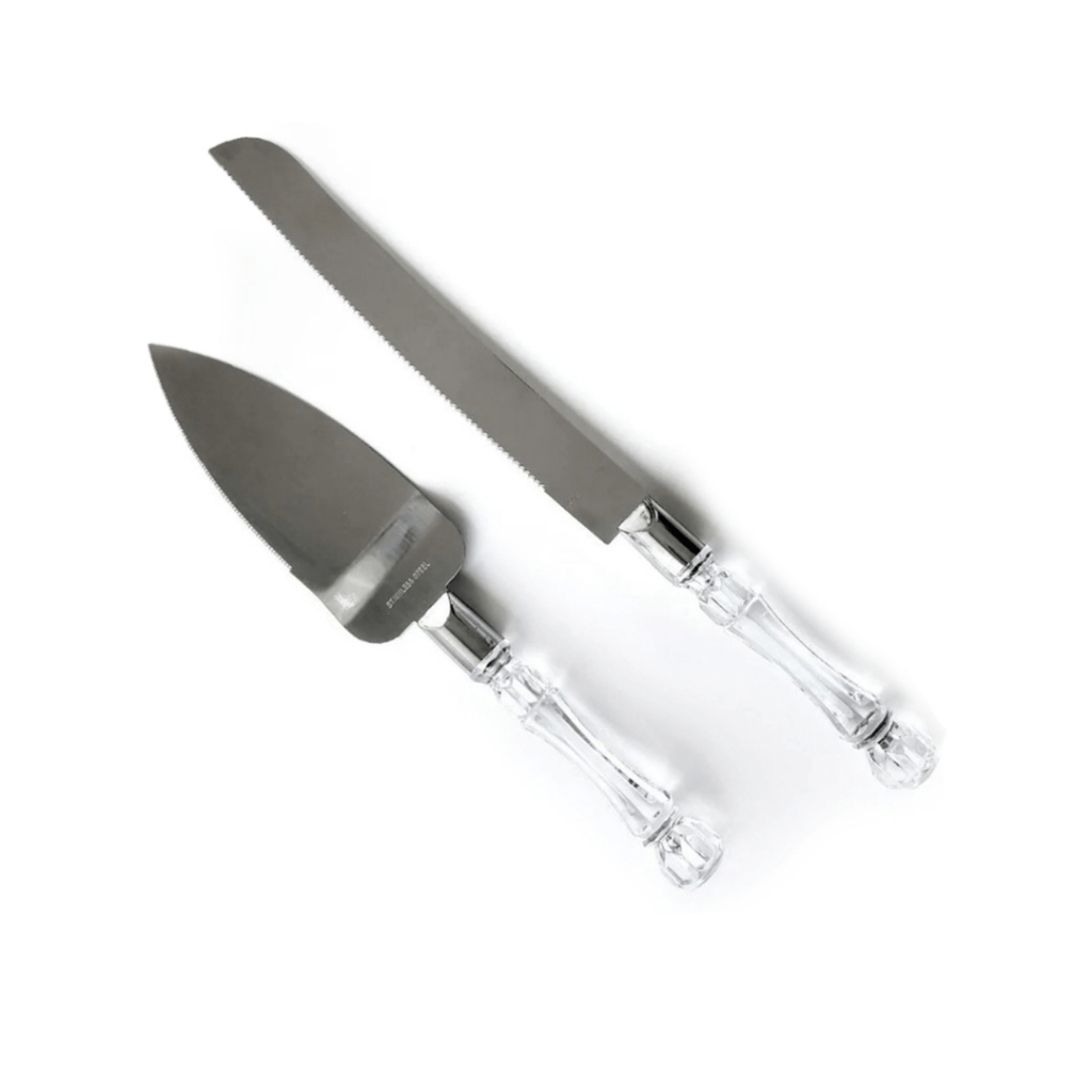 Kit Faca e Espátula para Bolo em Aço Inox com Cabo Acrílico