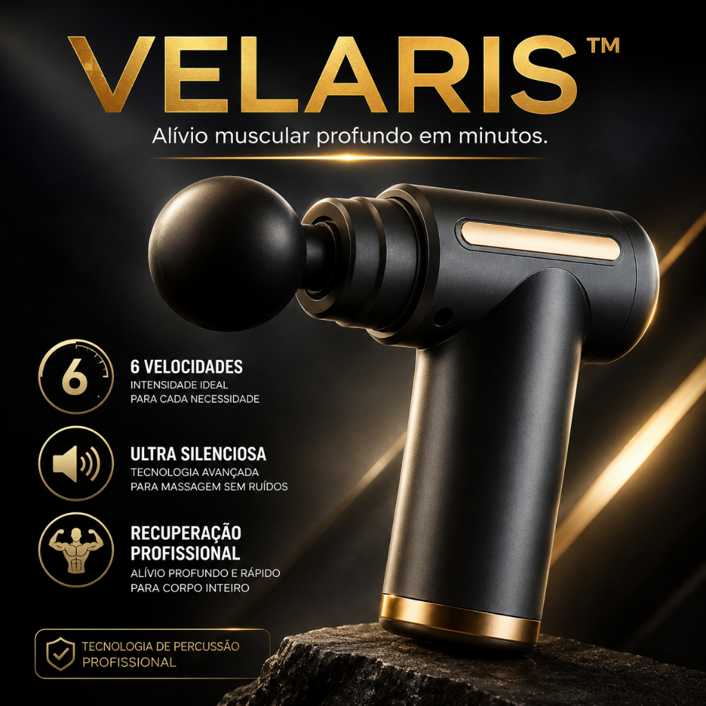 Pistola Massageadora Muscular VELARIS™ Portátil 6 Velocidades Recarregável USB Silenciosa para Alívio de Dores e Recuper