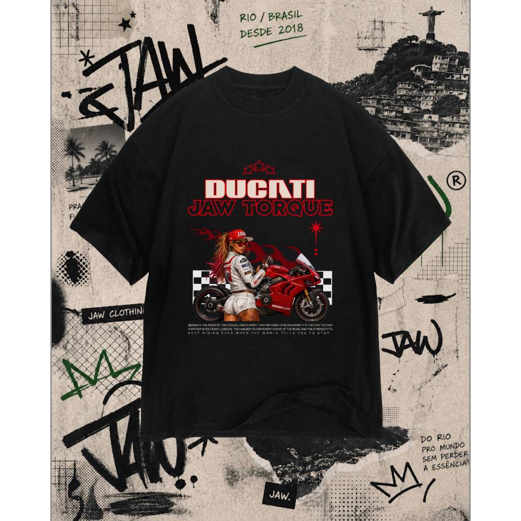 Camiseta Oversized Streetwear Ducati panigale moto jaw torque 100% Algodão Fio 30.1