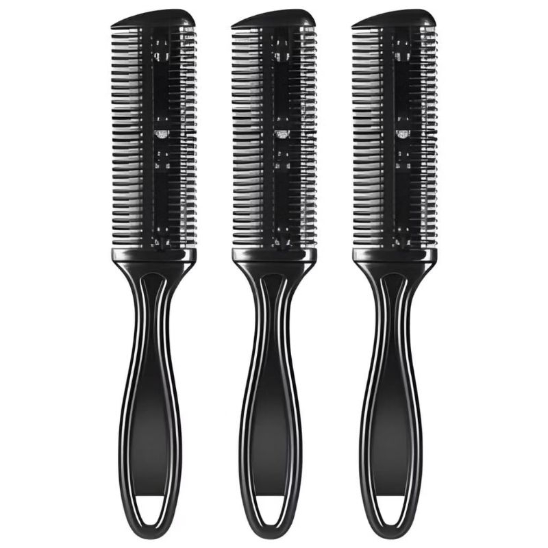 Kit 3 Pentes Navalha Aparador Desfia Tira Volume + Lâmina Ideal Para Barbeiros e Cabeleireiros