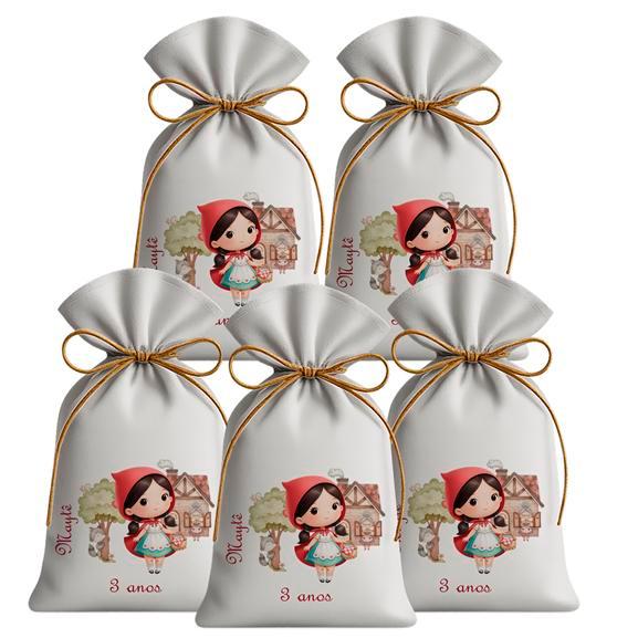 Kit 15 Saquinhos Sacolinhas Lembrancinha Tecido Personalizado Chapeuzinho Vermelho aquarela