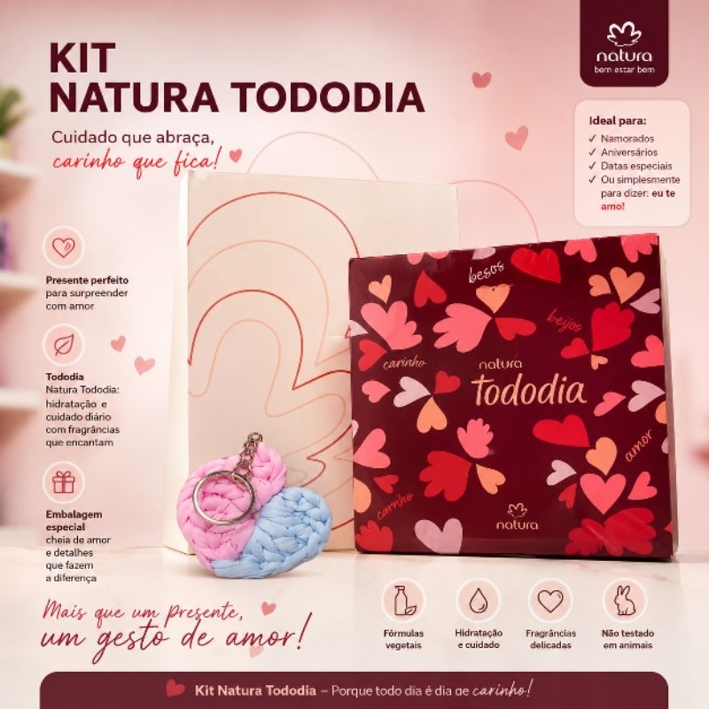 Kit Natura caixa de sabonete + chaveiro coração + caixa presenteavel