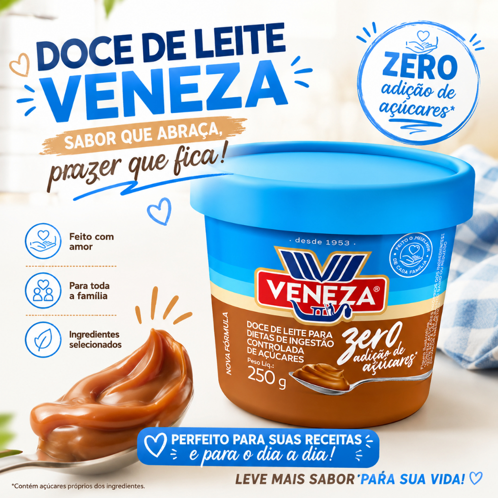Doce de Leite Zero Adição de Açúcares 250g - Veneza - O melhor Do Brasil
