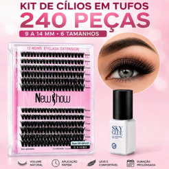 Kit 240 Peças de Cílios em Tufos 9 a 14 mm com 6 Tamanhos com Cola Profissional