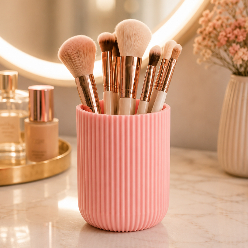 Porta Pincel Organizador Canelado Porta Escova de Dente Caneta Pote Multiuso Rosa