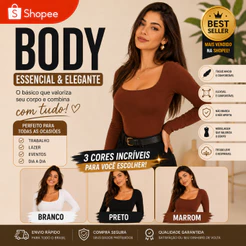 Body Manga Longa Feminino Decote Quadrado Forrado Body Suplex Premium Blogueira Basico dia a dia