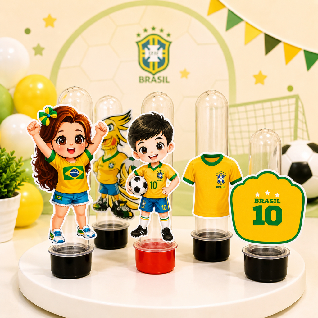Apliques para tubetes-Futebol Kit Festa Infantil Tema Seleção Brasileira-Lembrancinha-Aniversário-Papelaria personalizad