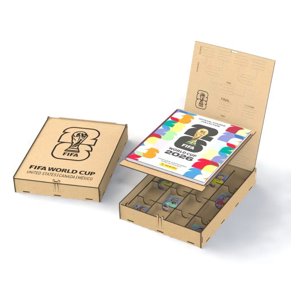 Porta Álbum Figurinha Copa Mundo FIFA 2026 Caixa Mdf C/ Divisórias Colecionador Futebol