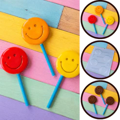 1~10 Forma Simples Pirulito Sorriso 313 - (C8) em Acetato BWB Para Bombom, Doces, Confeitaria Páscoa. (CHOCO)