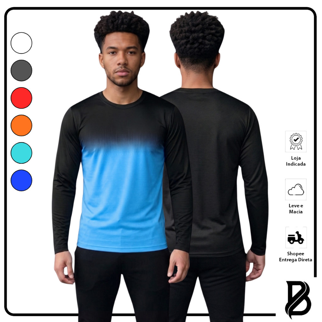 Manga Longa Dryfit Com Sublimação Camisa Masculina Academia UV