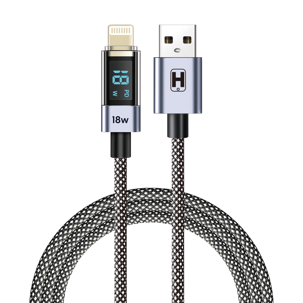 Cabo Carregador Usb Para Lightning iPhone Hrebos Neoled 18w Visor Led Digital Turbo 1m Com Visor De Watts Neoled