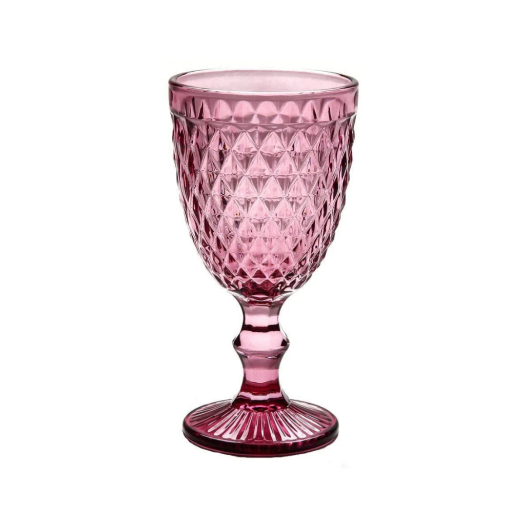 Jogo de Taça Vidro Rosa 245ml Bico de Abacaxi/Jaca – Taça para Vinho e Água