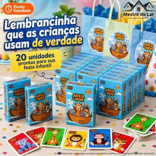 Kit 20 Jogos da Memória Arca de Noé Cartas Ilustrada Didática Brinquedo Dia das Criança Lembrancinha