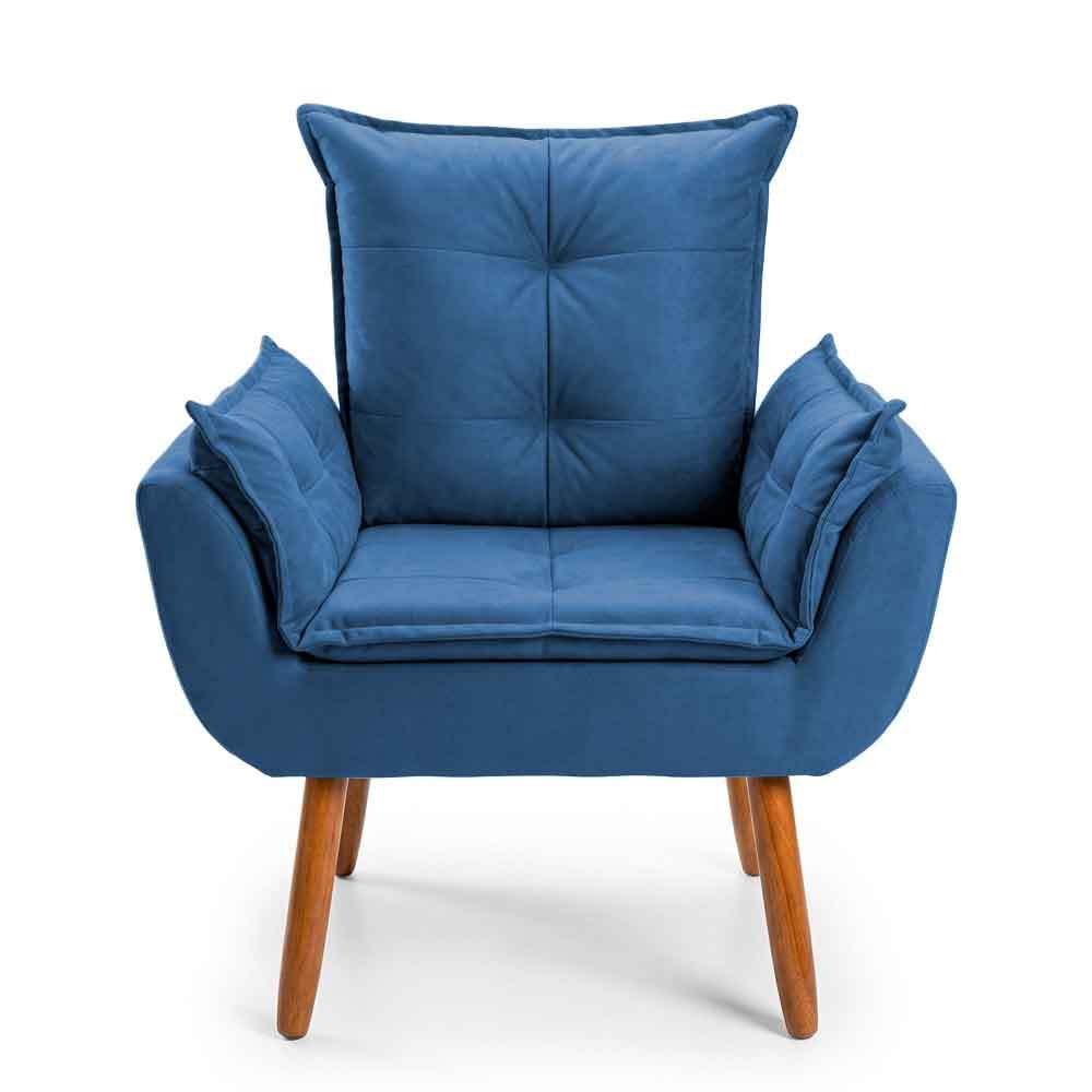 Poltrona Decorativa Opala Para Quarto Sala de Jantar Suede Azul Marinho Dark