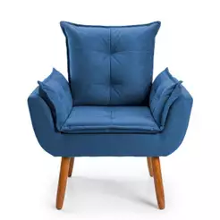 Poltrona Decorativa Opala Para Quarto Sala de Jantar Suede Azul Marinho Dark