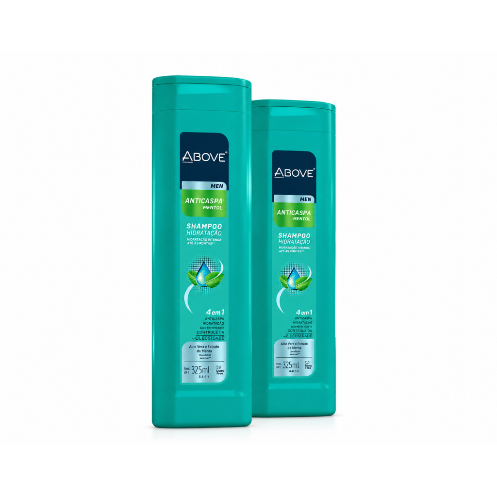 Kit 2 Shampoo Anticaspa Above Men Mentol Masculino Aloe Vera Menta Controle Oleosidade 325ml