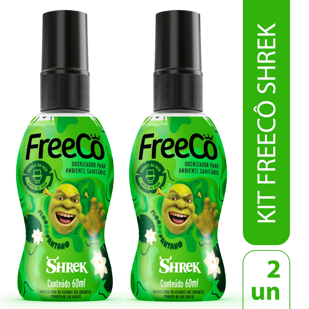 Kit com 2 Bloqueador De Odores Sanitários - Freecô Shrek  Flor do Pântano 60ml