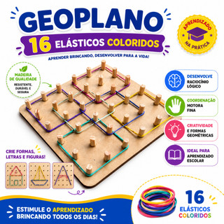 Geoplano Educativo Matemático Estratégia Formas Geométricas Madeira Pedagógico Escolar Kids Desafios