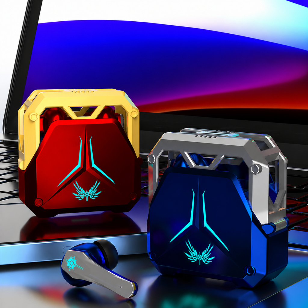Fone Sem Fio Gamer TWS RGB Baixa Latência + Case LED Futurista | Android, iPhone e PCv