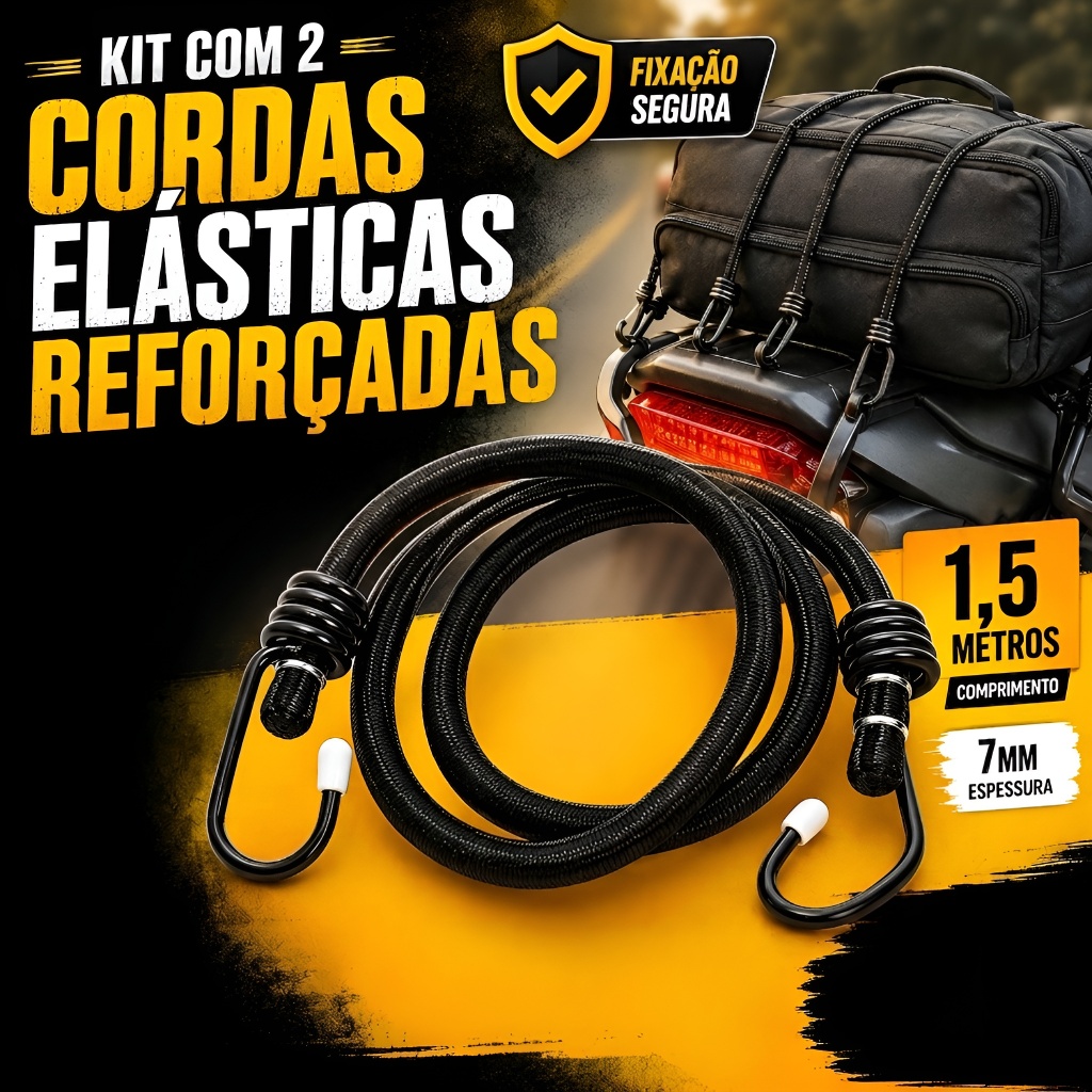 Kit 2 Cabo elástico Extensor Moto bagageiro Bau Motoqueiro carga 1,5m com gancho