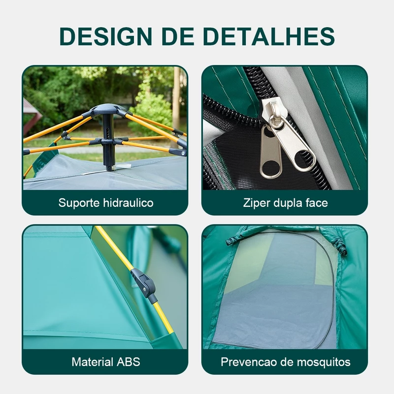 Barraca de Camping Automática para 3-4 Pessoas 215x215x145cm — foto 6