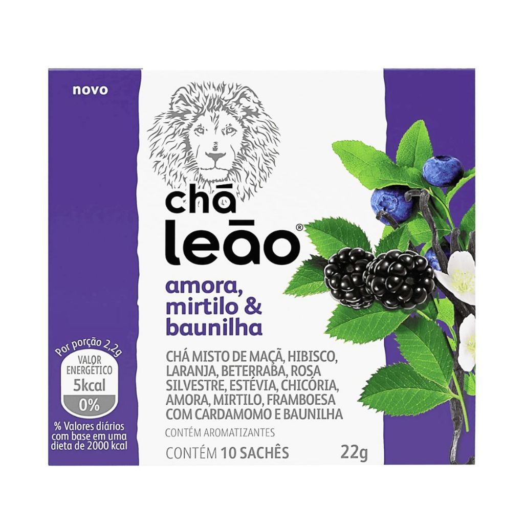 Chá Leão Sabor Amora, Mirtilo & Baunilha com 10 Sachês de 22g - Chá leão 