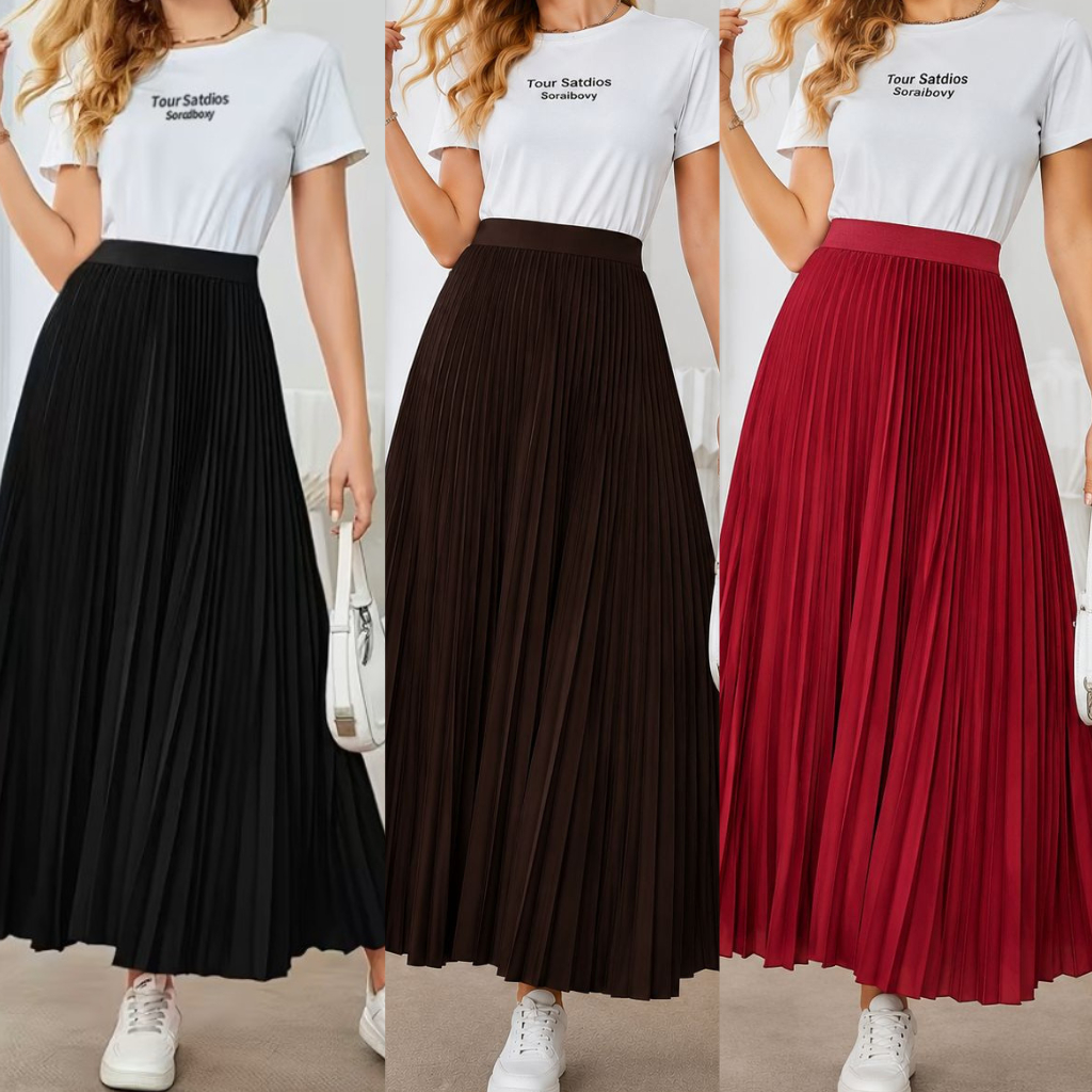 Saia Longa Plissada Rodada Tendencia Moda Evangelica Chic