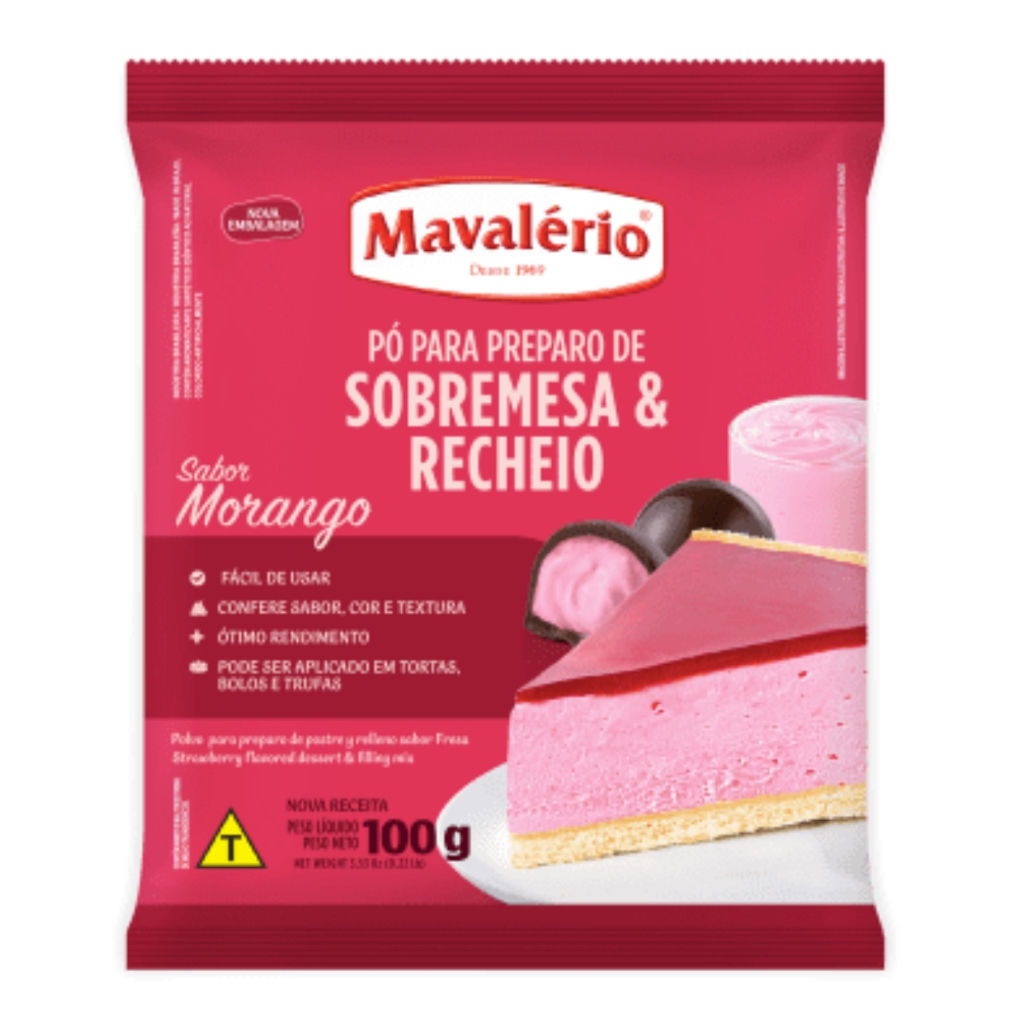 Pó Preparo De Sobremesa e Recheio Sabor Morango 100g Mavalério