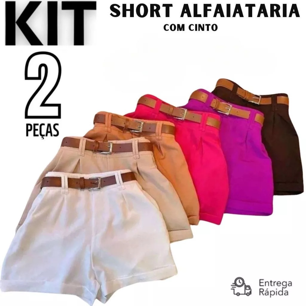 Kit 2 Shorts Alfaiataria Feminino Social PROMOÇAO DO P AO GG Acompanha 2 Cintos