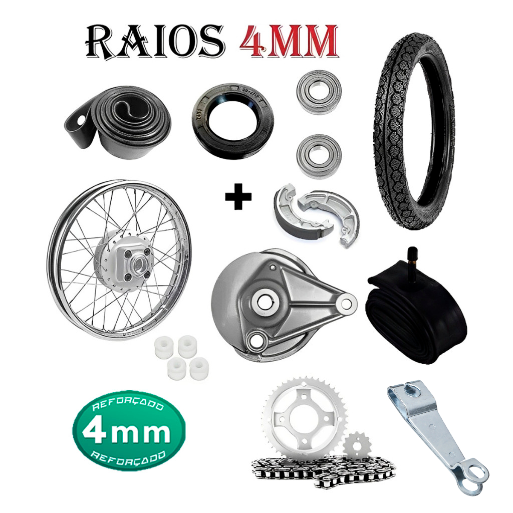 Roda Traseira Completa Cg 125 Titan 83 A 99 Raio 4mm + Espelho Relação Pneu Lona Câmara Rolamentos