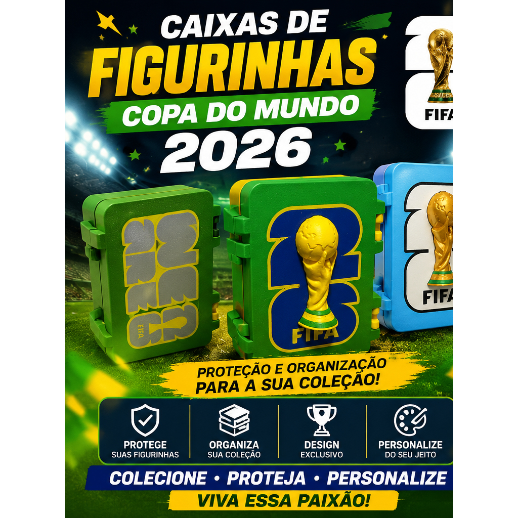 Caixa Para Figurinhas Copa Do Mundo 2026 | Organizadora Premium Personalizacao Até 4 Cores