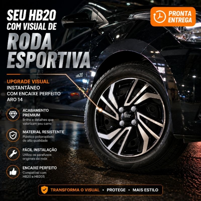 Calotas 4 Kit Esportiva Aro 14 Hb20 Renault Peugeot Preto Prata Furação 4X100