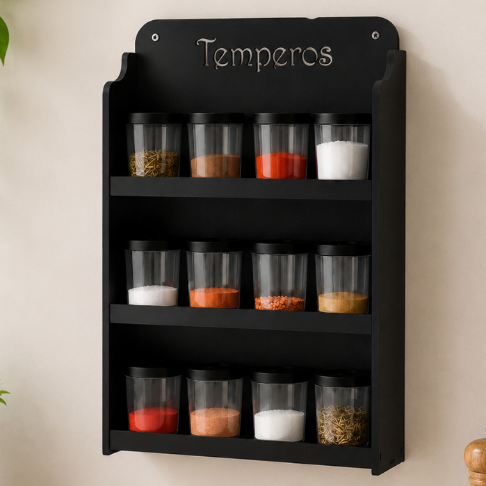 Suporte Porta Temperos Prateleira Cozinha 12 Divisórias Potes Condimentos MDF Parede