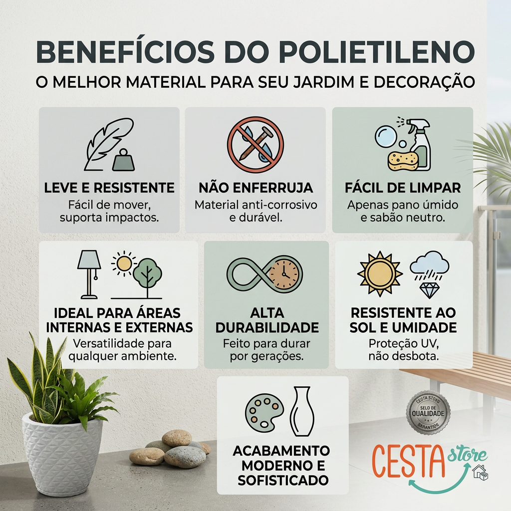 Kit 2 Vasos para Planta Polietileno Bacia Escovada com Prato Coletor Jardim Casa Decoração Varanda — imagem 2 de 2