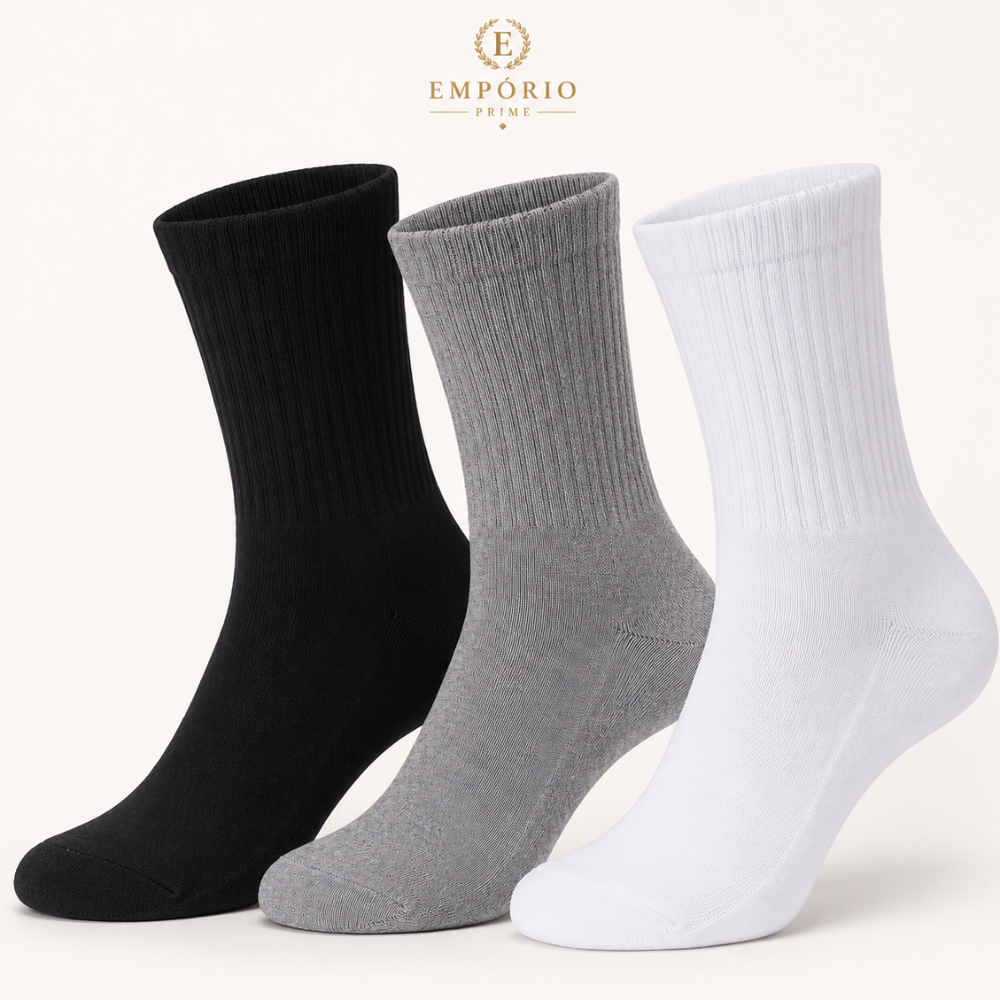 Kit 12 Pares Meia Cano Alto Premium Algodão Casual Academia Trabalho Masculina Feminina Confortável Respirável