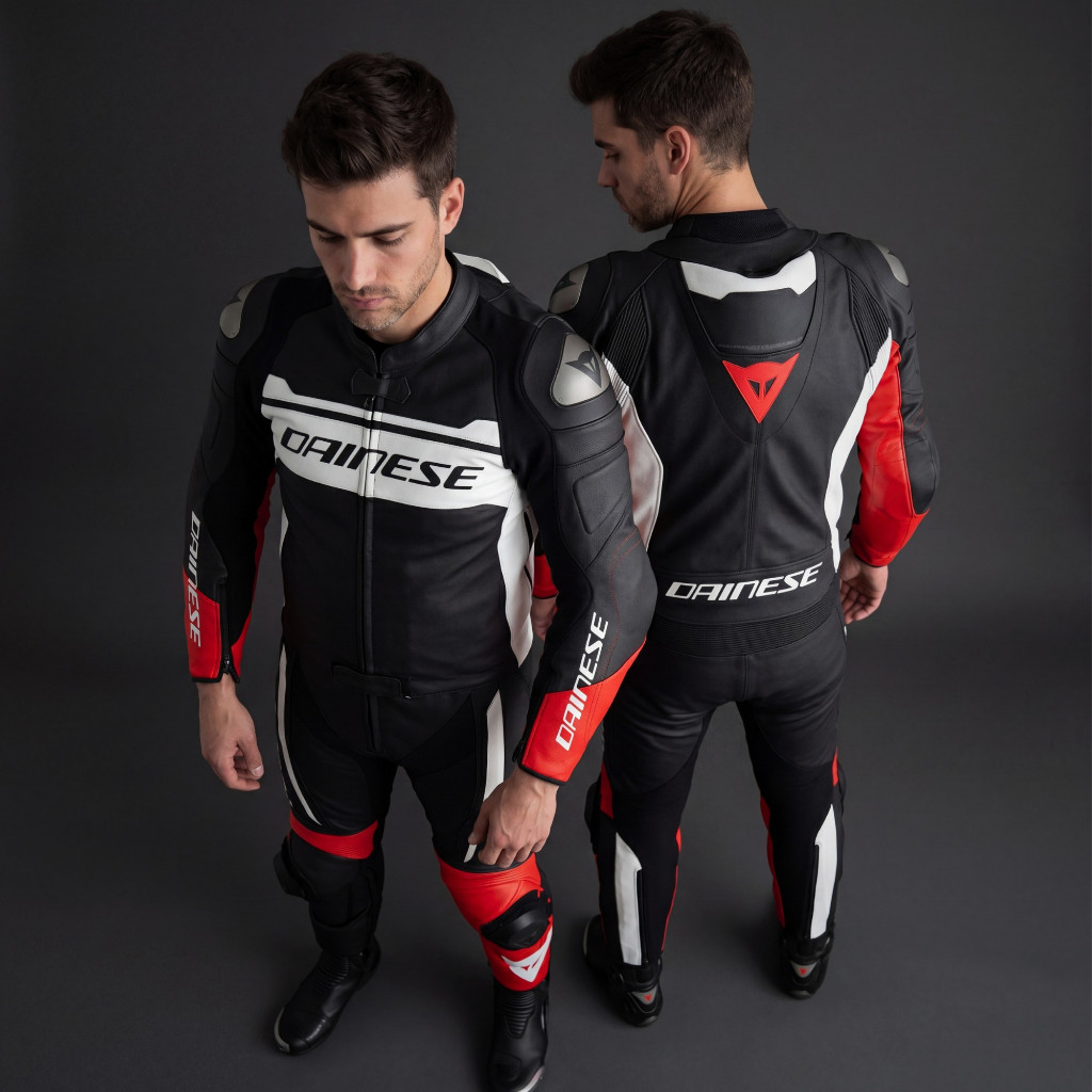 Macacão Dainese Mistel 2 Peças Couro Bovino Proteções EN1621.1 Racing Touring Preto Vermelho