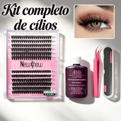 Kit Completo de Cílios NewShow 240PCS 20P/30P/40P/50P D 9-14mm com Cola e Pinça,Duração Longa